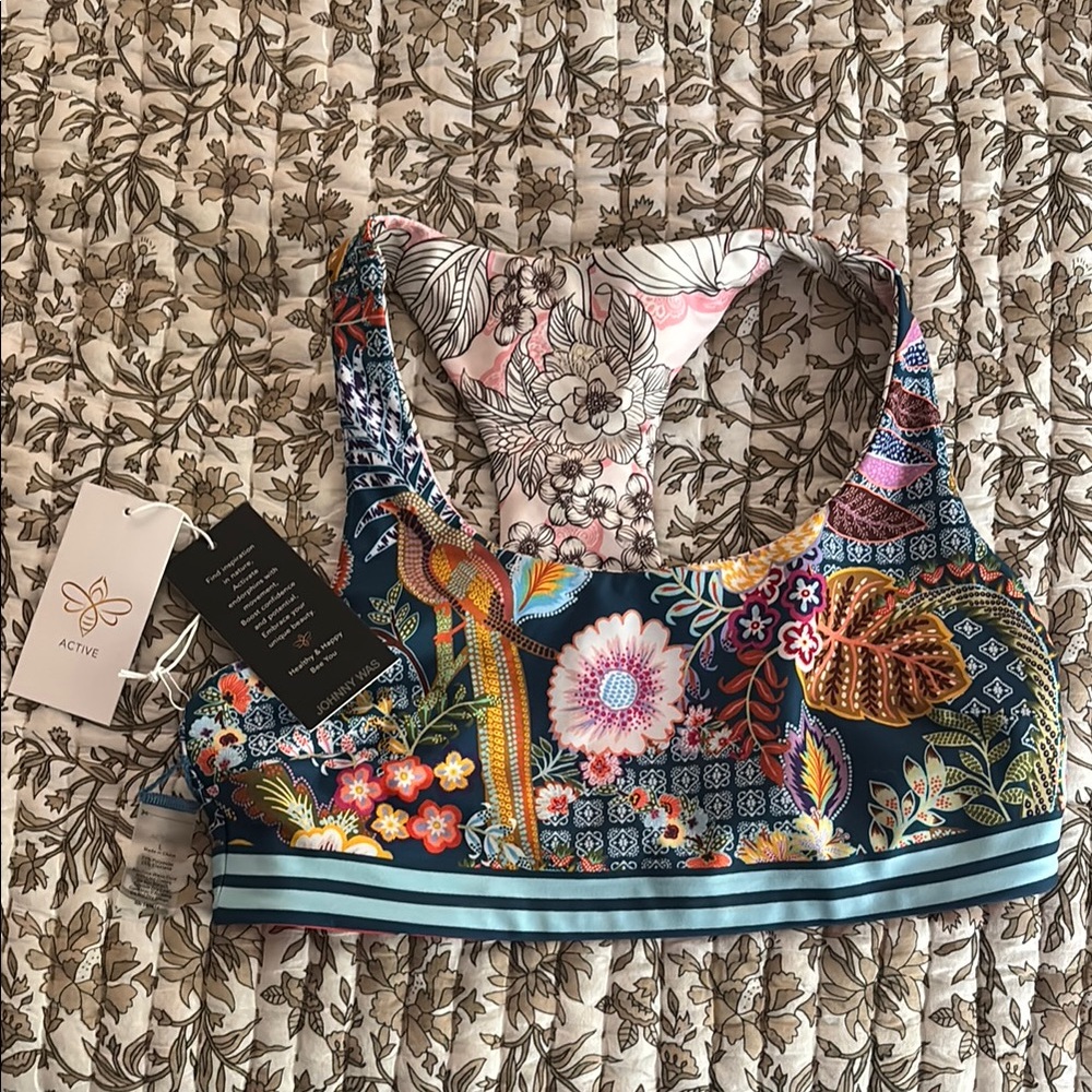 Johnny Was Multicolor Floral Sports Bra